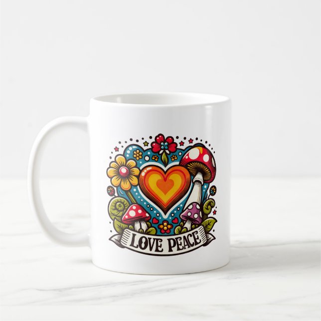 Love and Peace Heart – Inspirational Kaffemugg (Vänster)