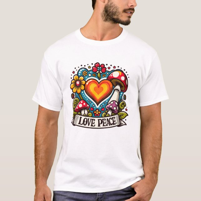 Love and Peace Heart – Inspirational T Shirt (Framsida)