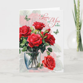Love and Romance Vase of Red Roses and Butterfly Kort