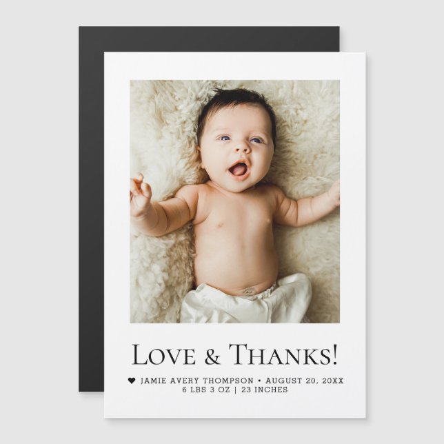 Love and Thanks Baby Photo Birth announcement (Fram/baksida)