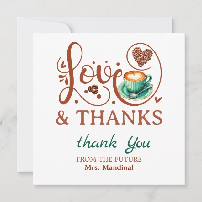 Love and Thanks Bridal Shower Wedding Coffee Theme Tack Kort (Framsida)