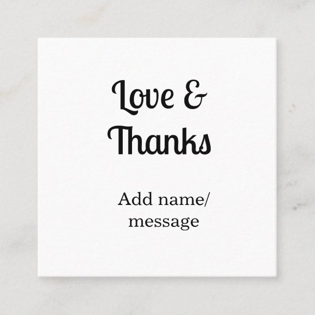 Love and thanks business name text message fyrkantigt visitkort (Framsida)