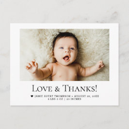 Love and Thanks Horizontal Baby Photo Birth Stats Vykort