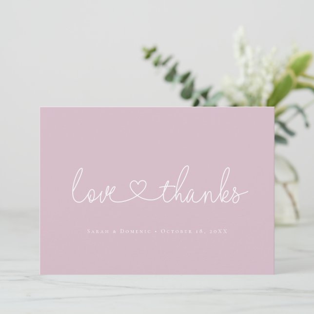 Love and Thanks Minimal script heart photo pink Tack Kort (Stående Fram)