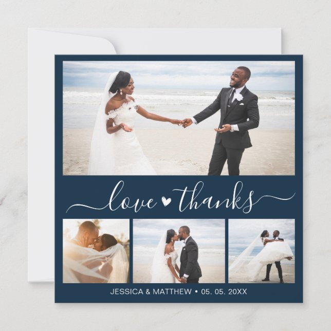 Love and Thanks Navy Script Photo Collage Wedding (Framsida)