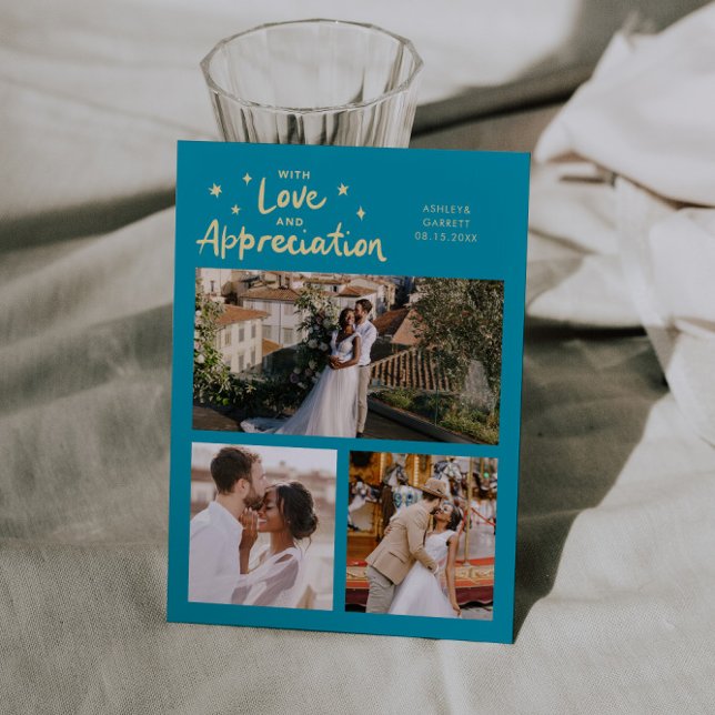 Love Appreciation Wedding Multi Photo Aqua Blue Tack Kort (Skapare uppladdad)