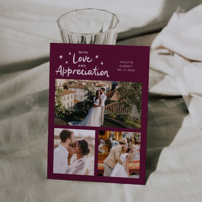 Love Appreciation Wedding Multi Photo Cranberry Tack Kort (Skapare uppladdad)