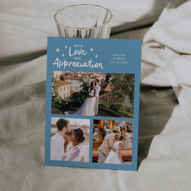 Love Appreciation Wedding Multi Photo Denim Blue Tack Kort (Skapare uppladdad)