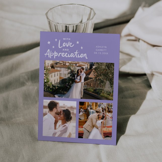 Love Appreciation Wedding Multi Photo Lilac Tack Kort (Skapare uppladdad)