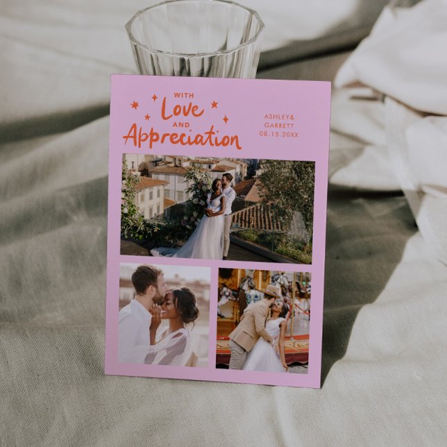 Love Appreciation Wedding Multi Photo Orange Pink Tack Kort (Skapare uppladdad)