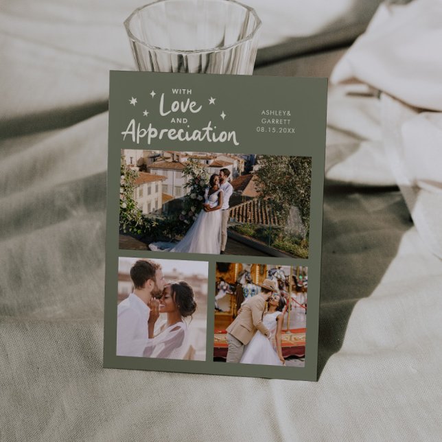Love Appreciation Wedding Multi Photo Sage Green Tack Kort (Skapare uppladdad)