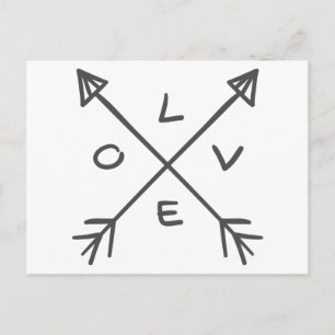 Love Arrows Monochrome Black and White Wedding Vykort