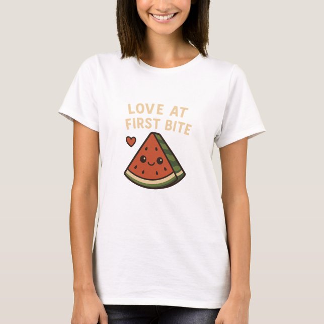  Love At First Bite Cute Watermelon Funny Shirt  T Shirt (Framsida)