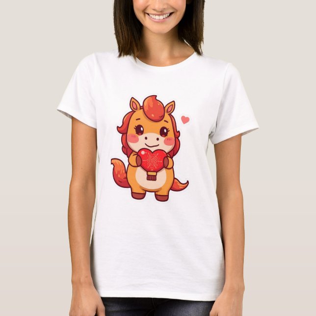 Love at First Gallop Fire Horse Valentine Chinese  T Shirt (Framsida)