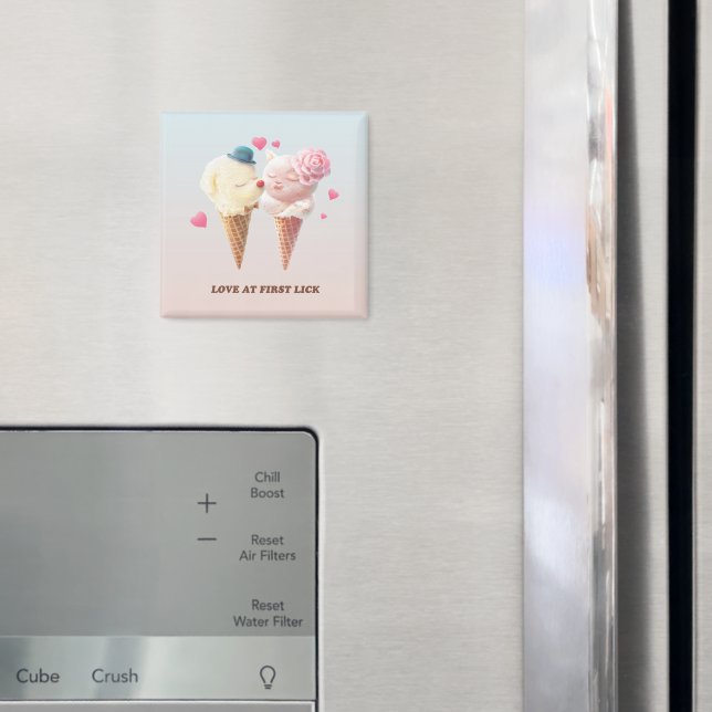 Love at First Lick: Bichon & Cat Ice Cream Art Magnet (In Situ (Fridge))