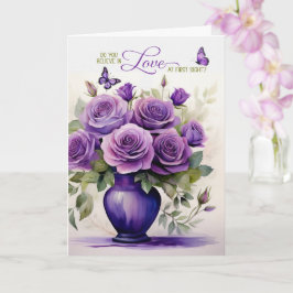 Love at First Sight Vase of Purple Roses Romantic Kort