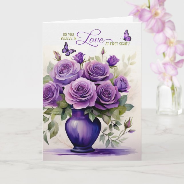 Love at First Sight Vase of Purple Roses Romantic Kort (Orkide)
