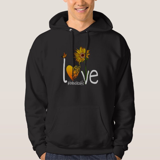 Love Babushka Life Grandma Butterfly Sunflower Gra Hoodie (Framsida)