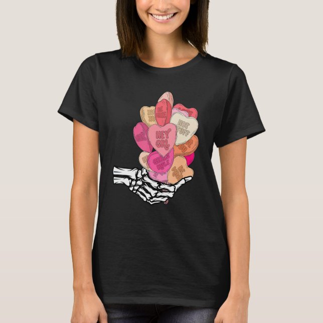 Love Balloon Skeleton Hand Happy Valentine's Day H T Shirt (Framsida)