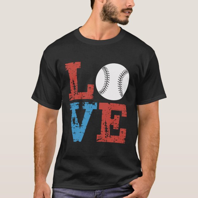 LOVE Baseball Grunge Design – Retro Distressed T Shirt (Framsida)