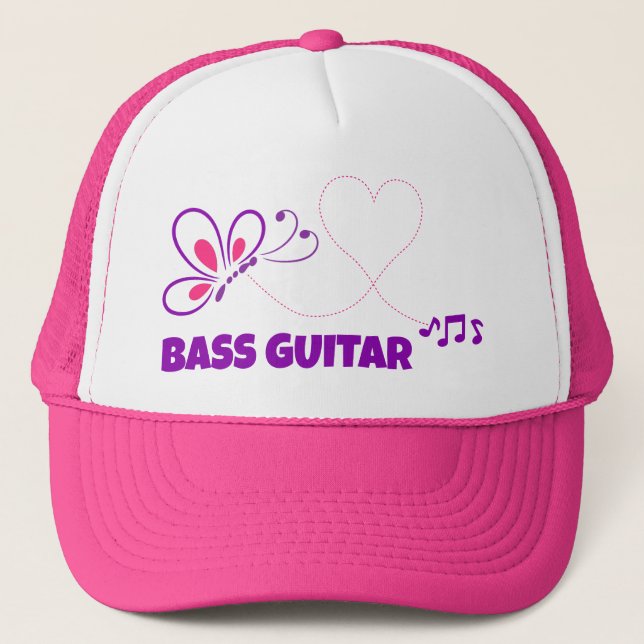 Love Bass Guitar Pink Purple Butterfly Heart Truck Keps (Framsida)