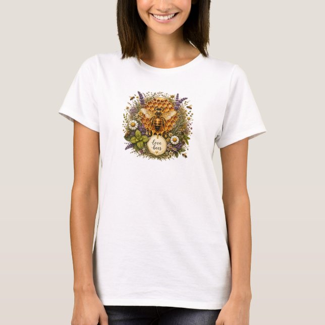 Love Bees Honey Bee T-Shirt present (Framsida)
