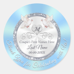 Love Bird Blue White Silver Wedding Favor Stickers Runt Klistermärke