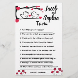 LOVE BIRD BRIDE & GROOM TRIVIA SHOWER GAME CARD FLYGBLAD