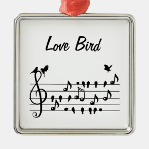 Love Bird, sång bird sitta mellan anteckningarna Julgransprydnad Metall