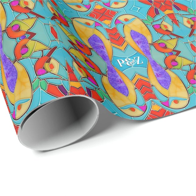 Love Bird Theme Painting Mosaic Tiles anpassningsb Presentpapper (Rullad Hörn)