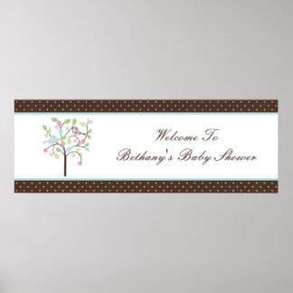 Love Bird Träd Polka dots Baby Shower Banner Poster