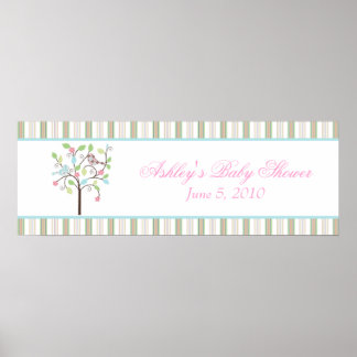 Love Bird Träd Rand Baby Shower Banner Poster