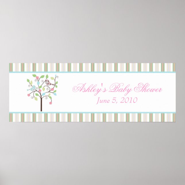 Love Bird Träd Rand Baby Shower Banner Poster (Framsidan)