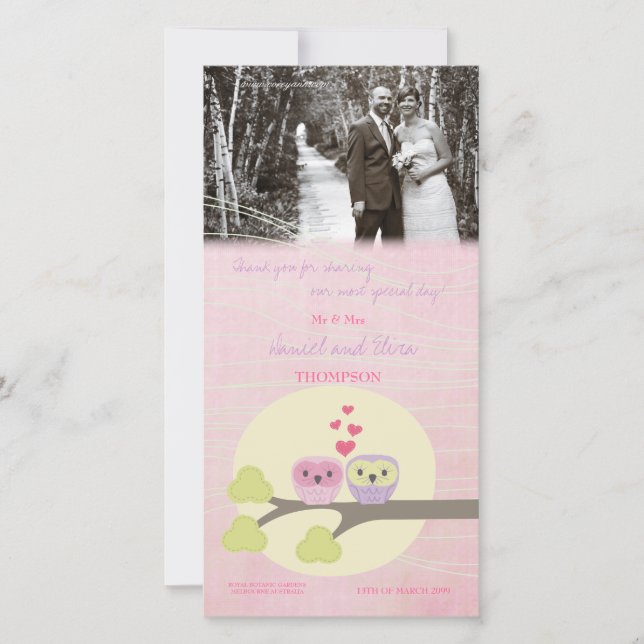 Love Bird Uggla Tack Bröllop Photo Card Kort (Framsida)