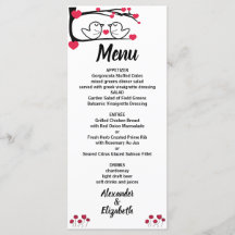 Love Bird Wedding Reception Menu