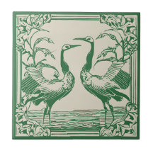 Love birds 2 Cranes Grönt Art Deco Art nouveau