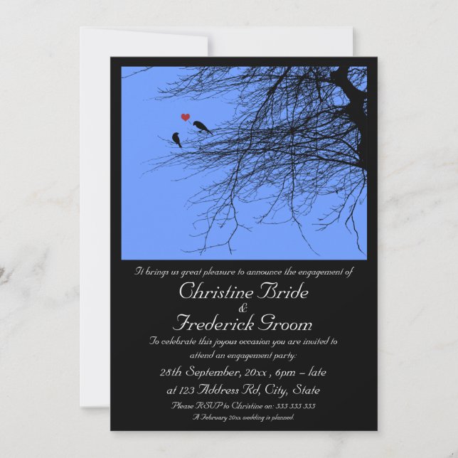 Love birds, 5-tums x7-förlovning-meddelande inbjudningar (Framsida)