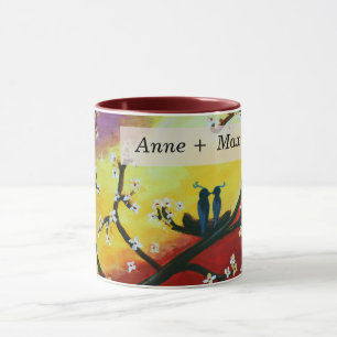 Love birds Anpassningsbar par Namn Mugg