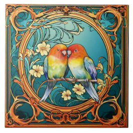 Love birds Art Deco Nouveau Kakelplatta
