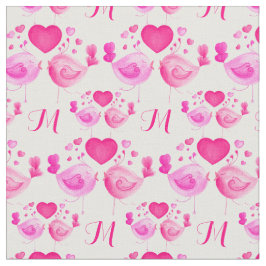Love birds art monogram rosa repetera mönster tyg