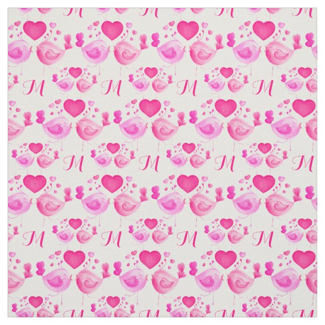 Love birds art monogram rosa repetera mönster tyg (Provkarta)