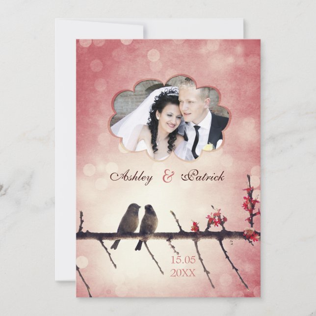 Love birds artikel - lägg till ditt foto inbjudningar (Framsida)
