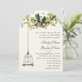 Love birds Birdcage Gult & Teal Blooming Träd Inbjudningar