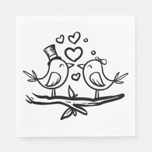 Love birds Black White Bröllop Lovebird Pappersservett