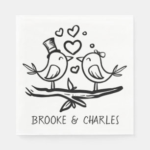Love birds Black White Bröllop Lovebird Pappersservett