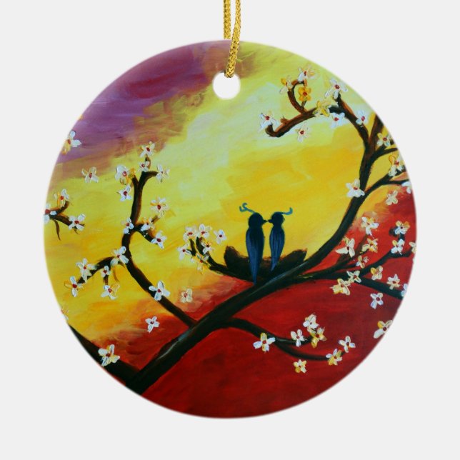 Love birds Blommar Träd Art Ornament (Framsidan)