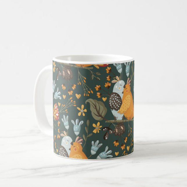 Love birds Blommigt Böhmen Mönster Kaffemugg (Framsida vänster)