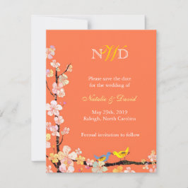 Love birds Blommigt Bröllop spara datum Datumet