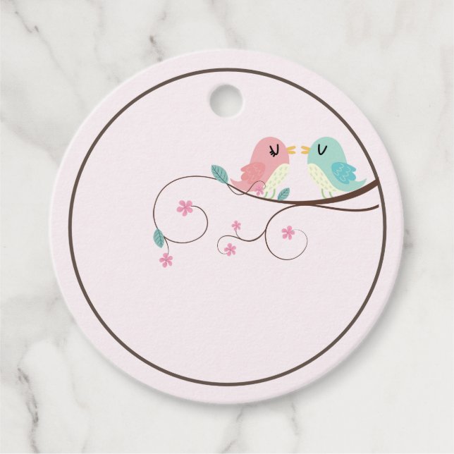 love birds blommigtens rosa gåvor etiketter (Framsida)