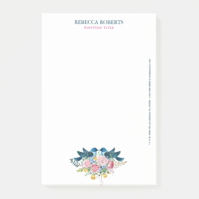 Love birds blommor bouquet post-it block (Framsida)
